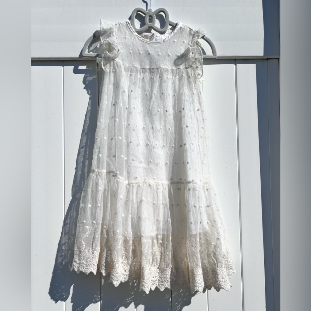 Laura Ashley White drop waist Tiered lace dress